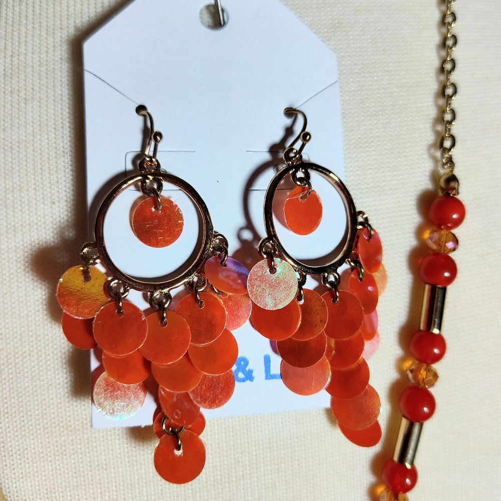 Long Statement Ab Reflective Orange Sequin Gold B… - image 3